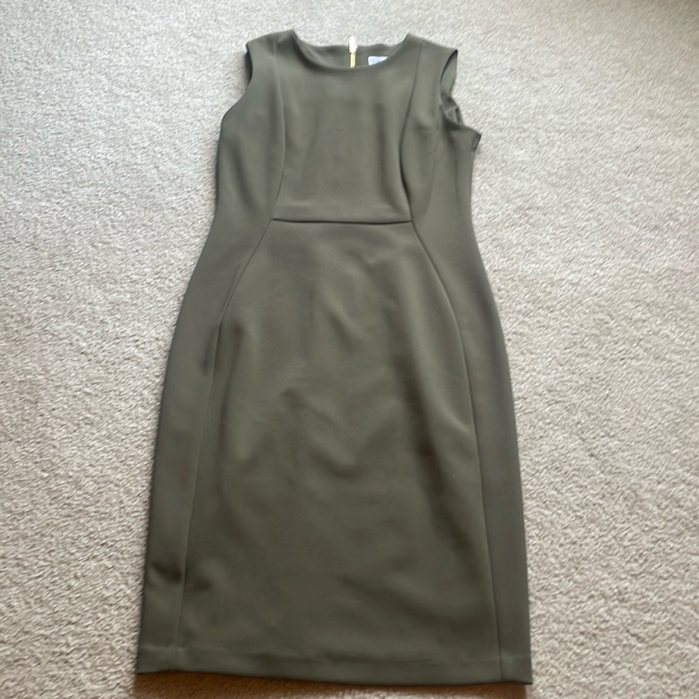 Olive green pencil dress.